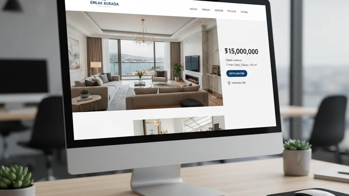 Emlak ilan sayfası mockup — profesyonel fotoğraflar ve optimize başlık