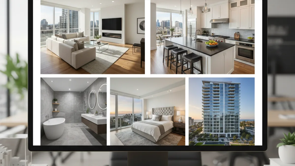 Profesyonel emlak ilan galerisinde farklı oda fotoğrafları