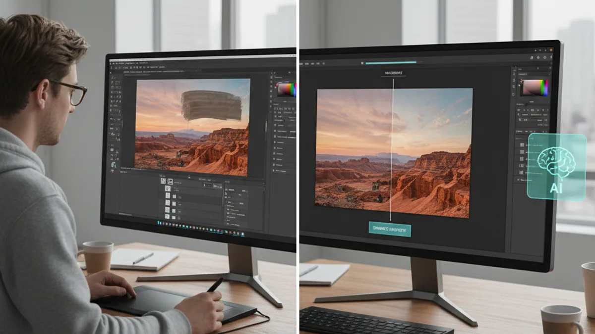 Manuel Photoshop düzenleme ve AI otomatik düzenleme karşılaştırması
